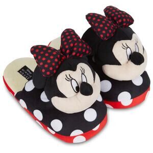 Disney Ladies Minnie Mouse Plush House Slippers 3D Minnie Face /Bow size 9/10